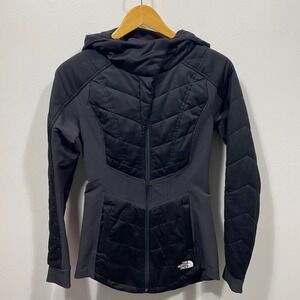 The North Face Pseudio Womens XS Black Hooded Quilted Full Zip Jacket Athletic